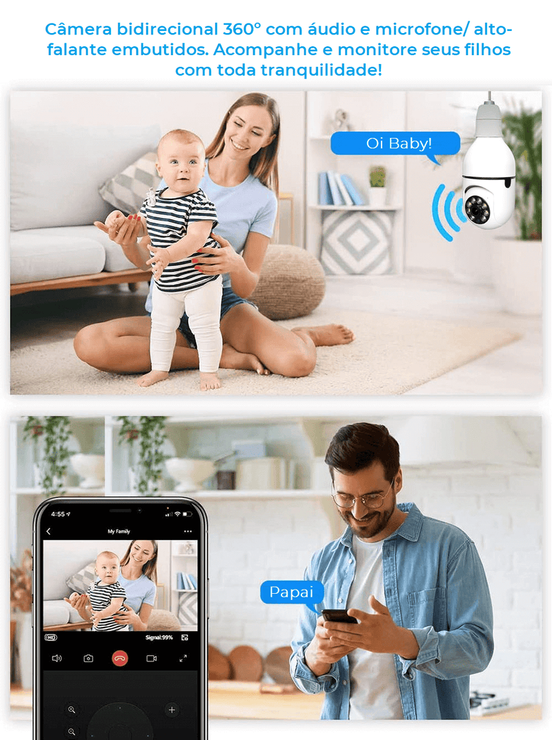 SafeLamp® - Câmera de Segurança 360º WiFi de Fácil Instalação