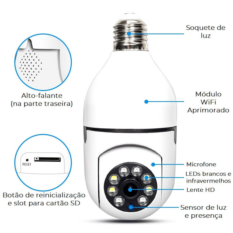 SafeLamp® - Câmera de Segurança 360º WiFi de Fácil Instalação